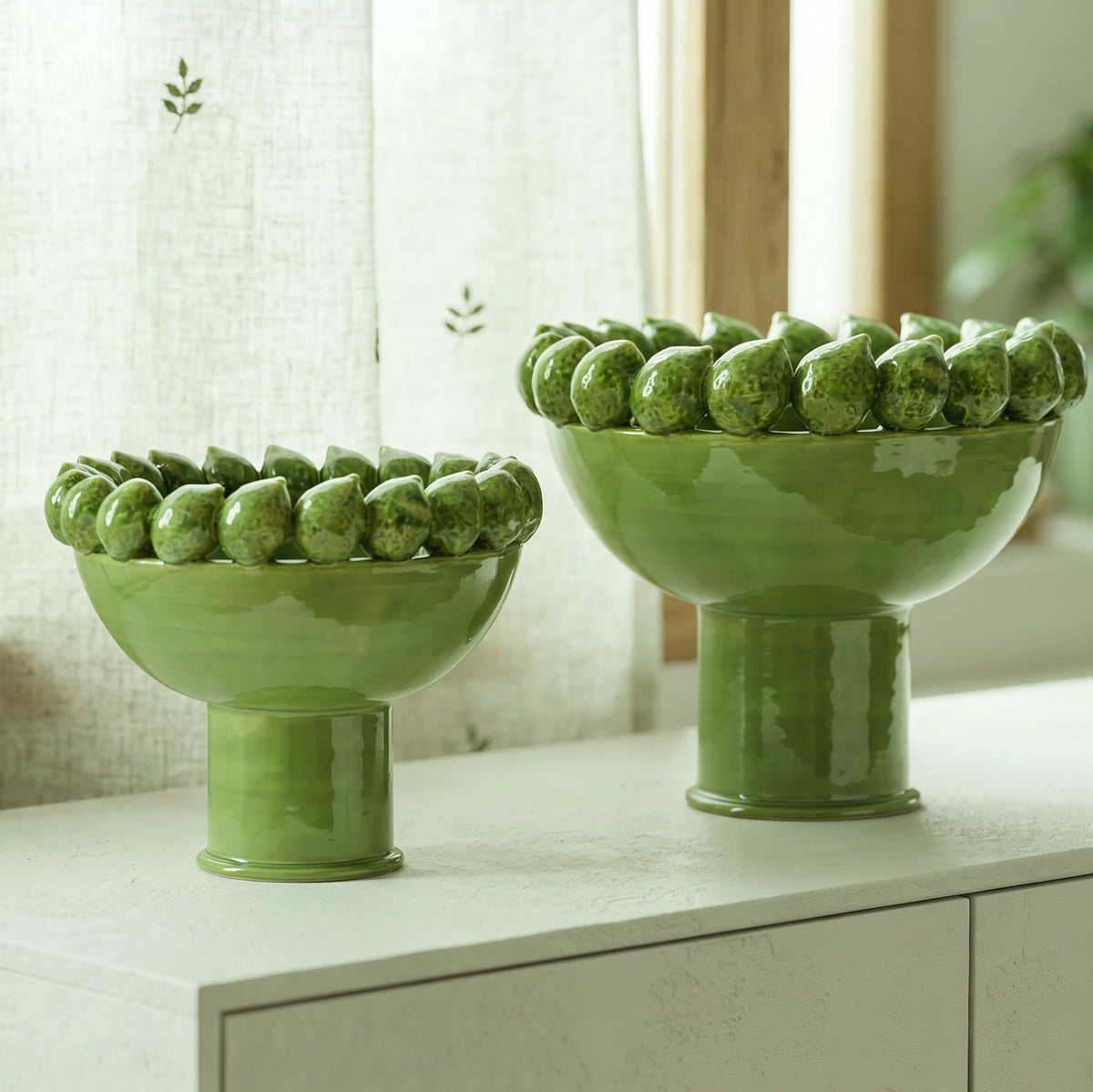 Alzata con Limoni Siciliani - Verde foglia, Stile Moderno | Ceramica Caltagirone
