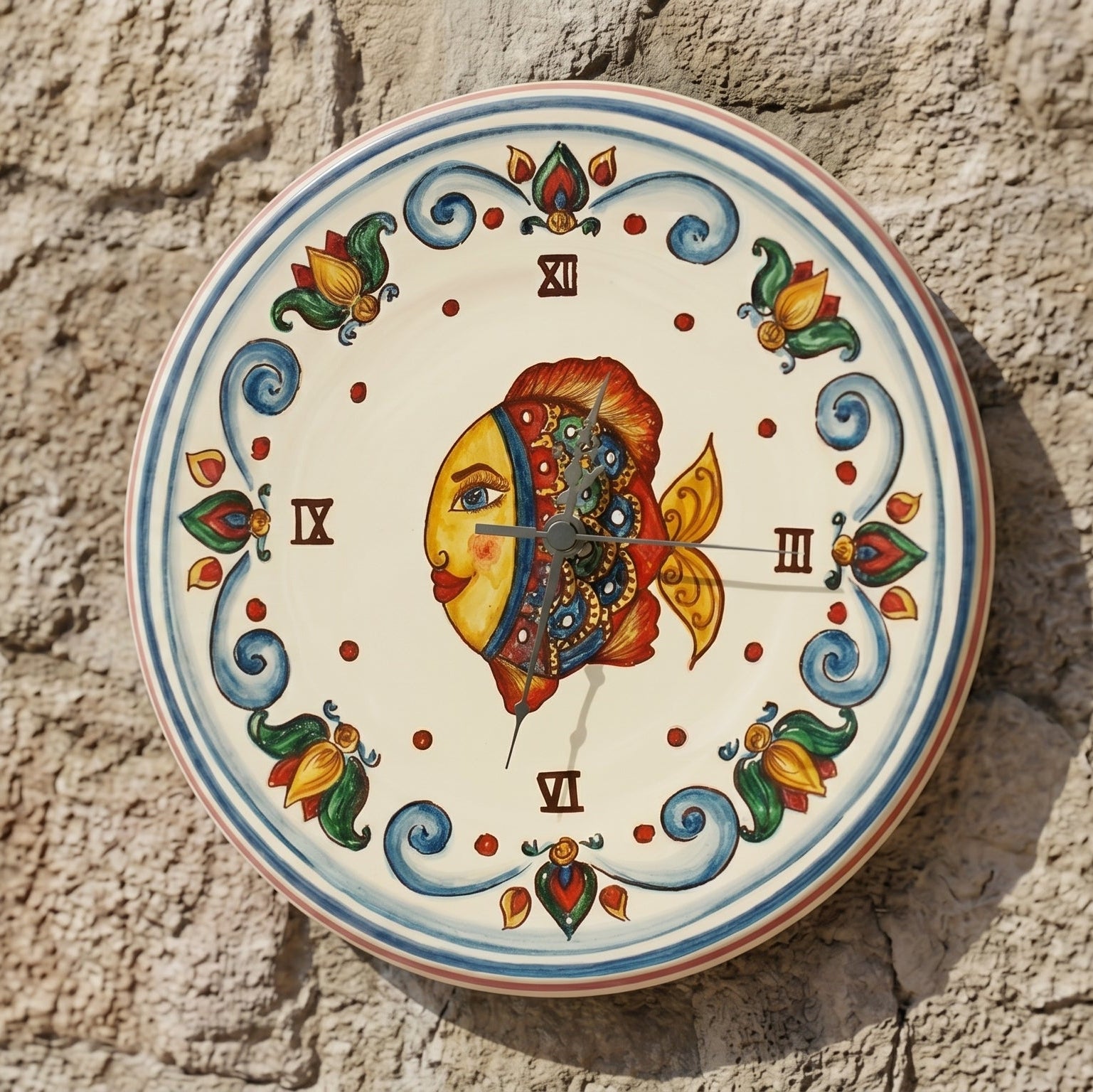 Sicilian Ceramic Wall Clock Ø 30 cm / Ø 11.8" – Sicilian majolica handcrafted in Caltagirone