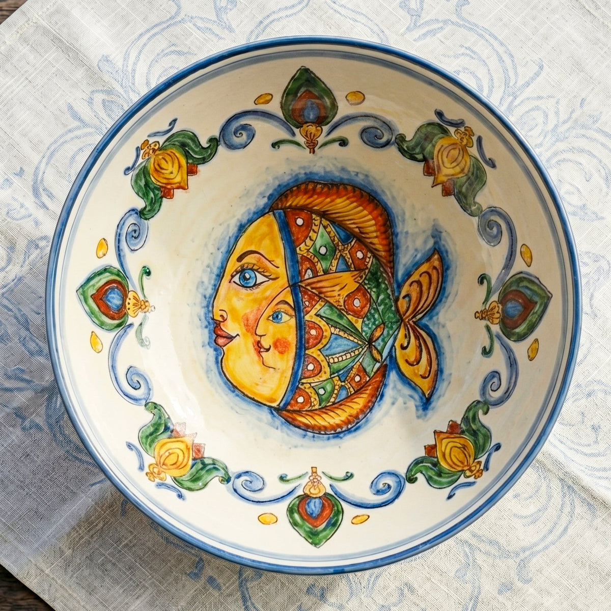 Insalatiera in Ceramica di Caltagirone - Decoro Pesci