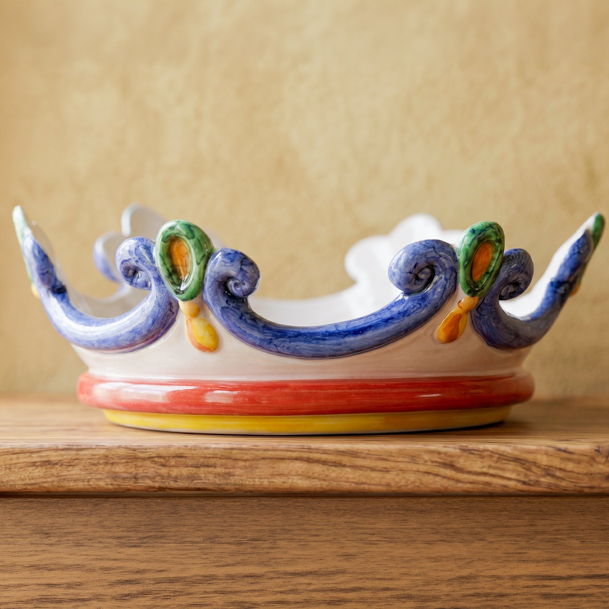 Crown Catch-All Tray in Caltagirone Ceramic — White and Color / Gold