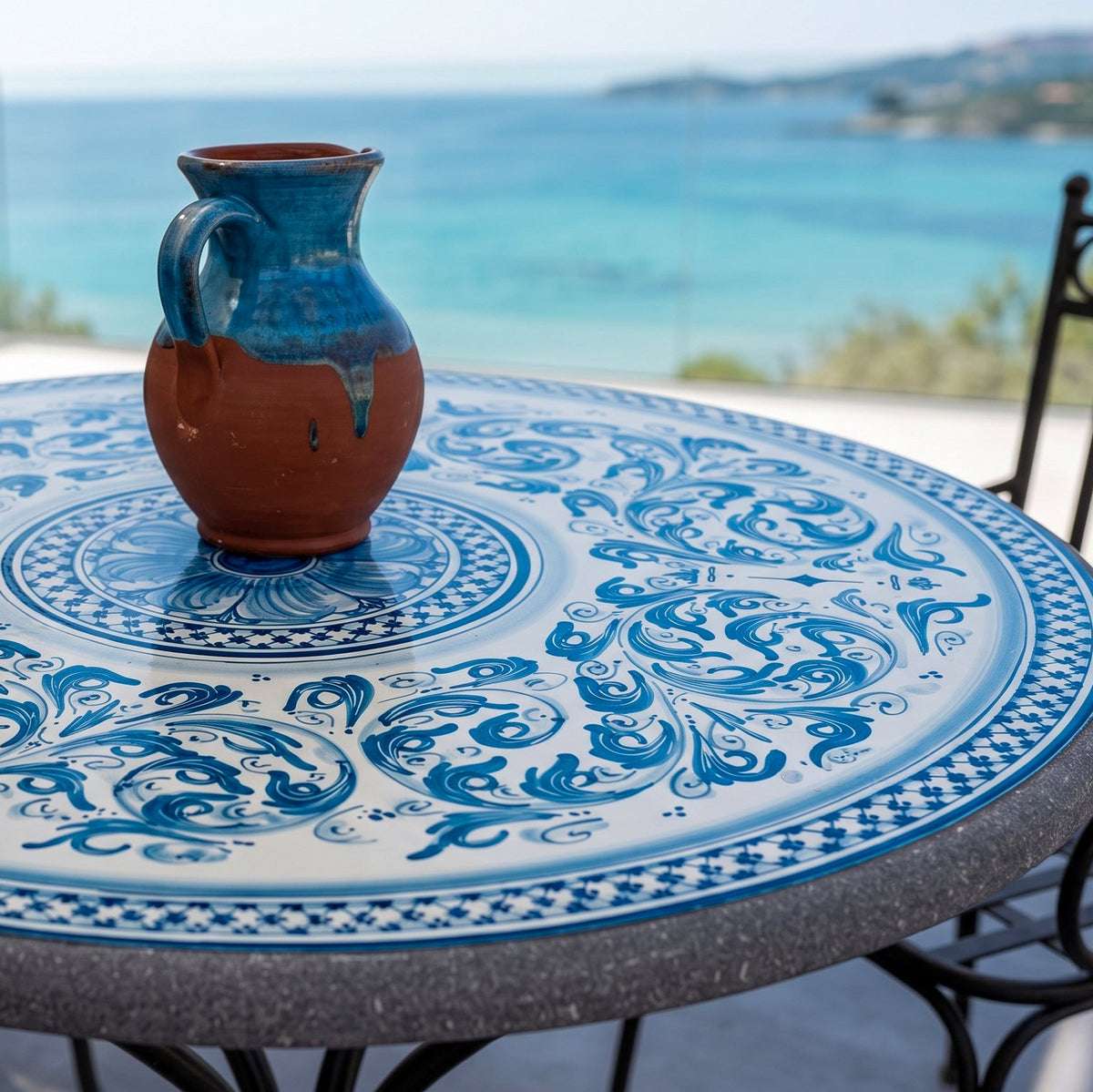 Sicilian Lava Stone Table, Mono Blue – Sicilian majolica handcrafted in Caltagirone