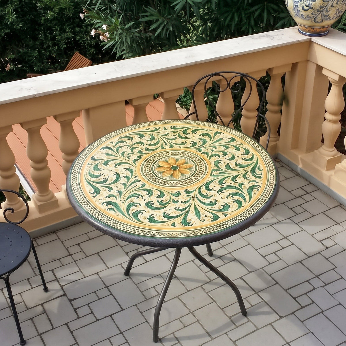 Sicilian Lava Stone Table, Green and Orange – Caltagirone Ceramic – Sicilian artisan tradition