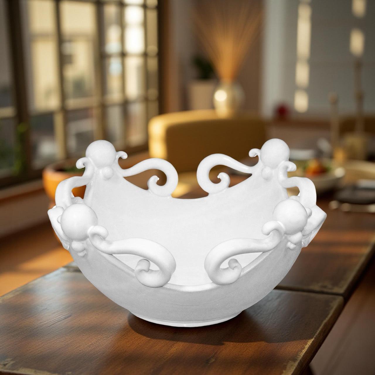 Modern white Centerpiece in artiginal Ceramic of Caltagirone