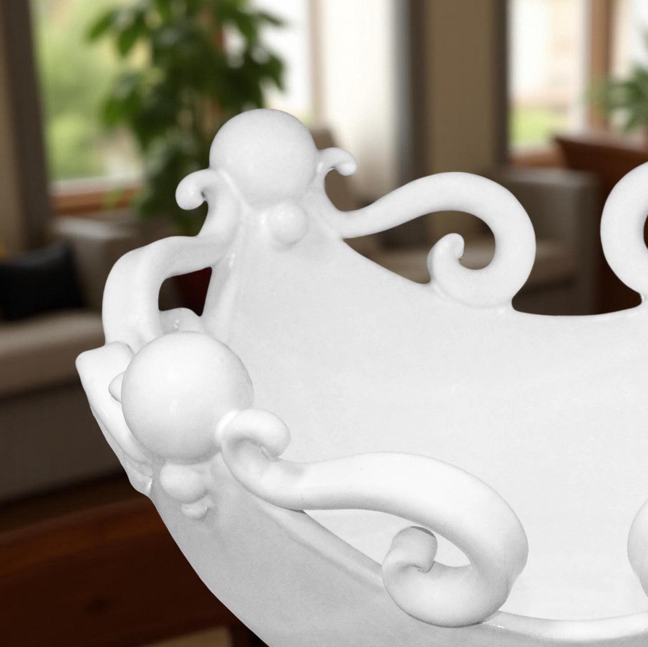 Modern white Centerpiece in artiginal Ceramic of Caltagirone