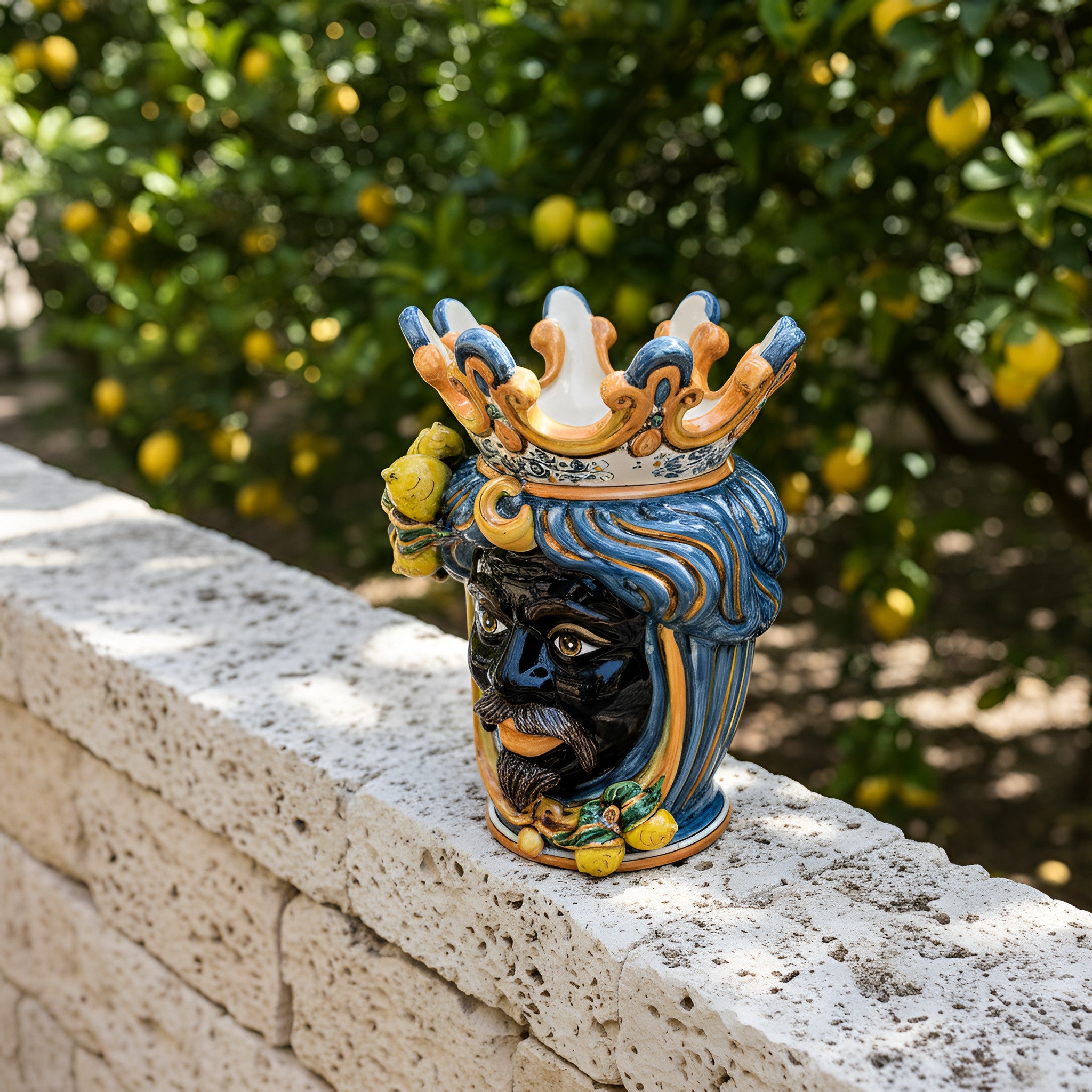 Ceramic Head with lemons h 40 blu/orange male