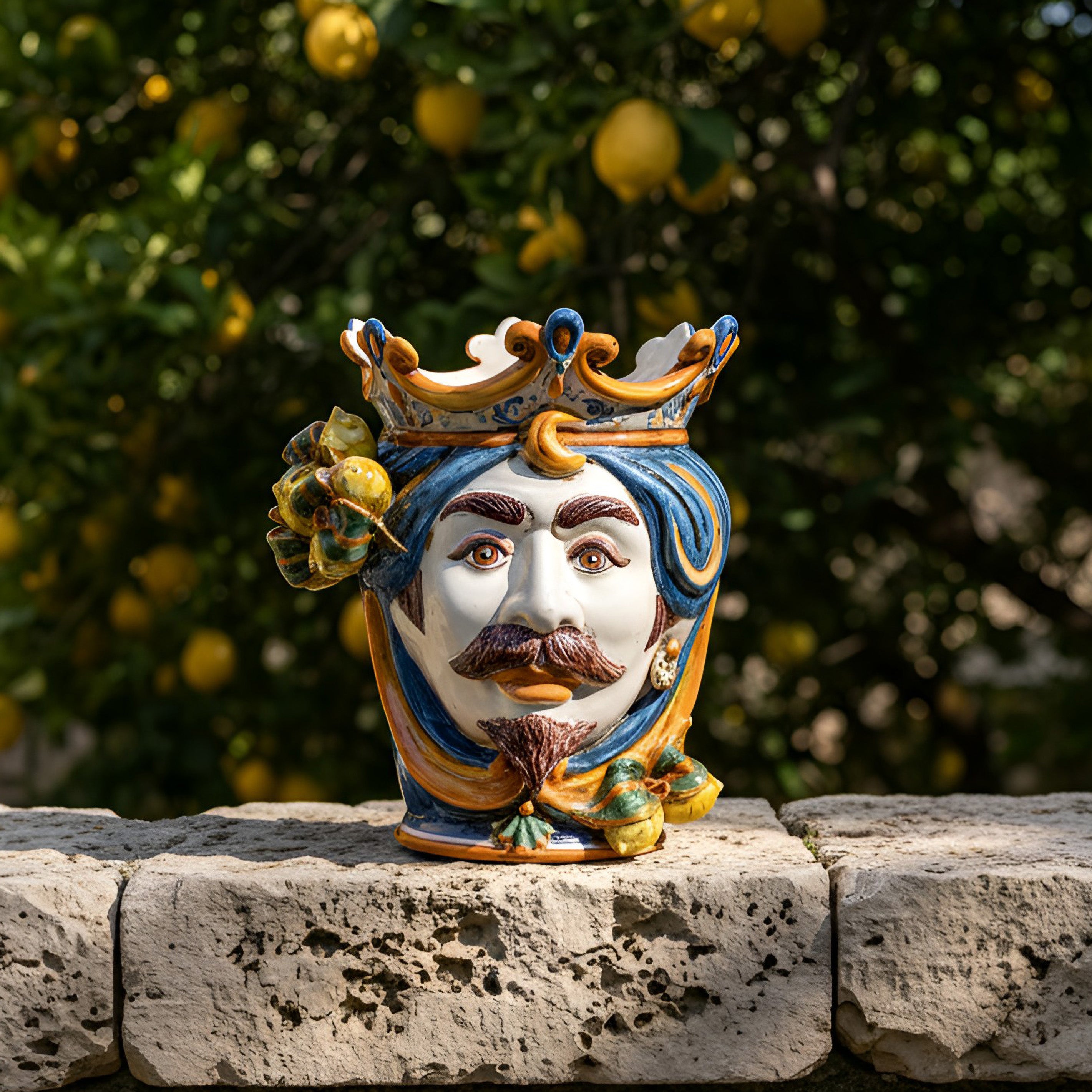 Ceramic Head with lemons h 25 blu/orange male