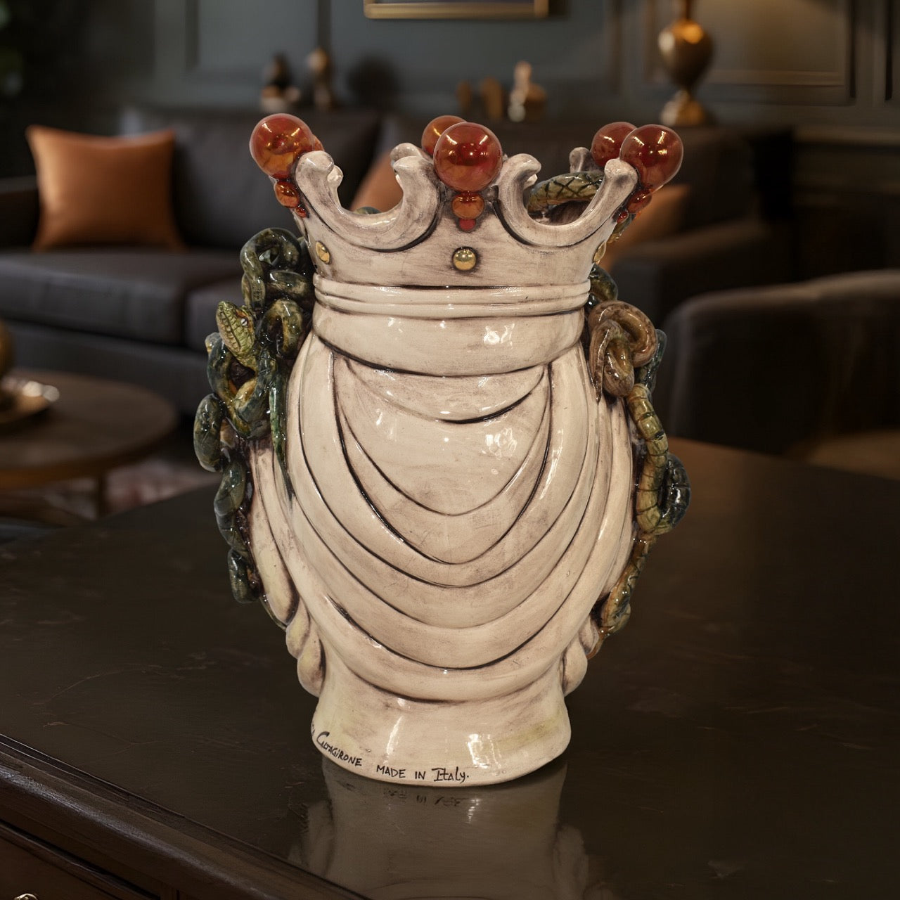 Head h 38 mother of pearl medusa antique gold lustres w/gold lips expression