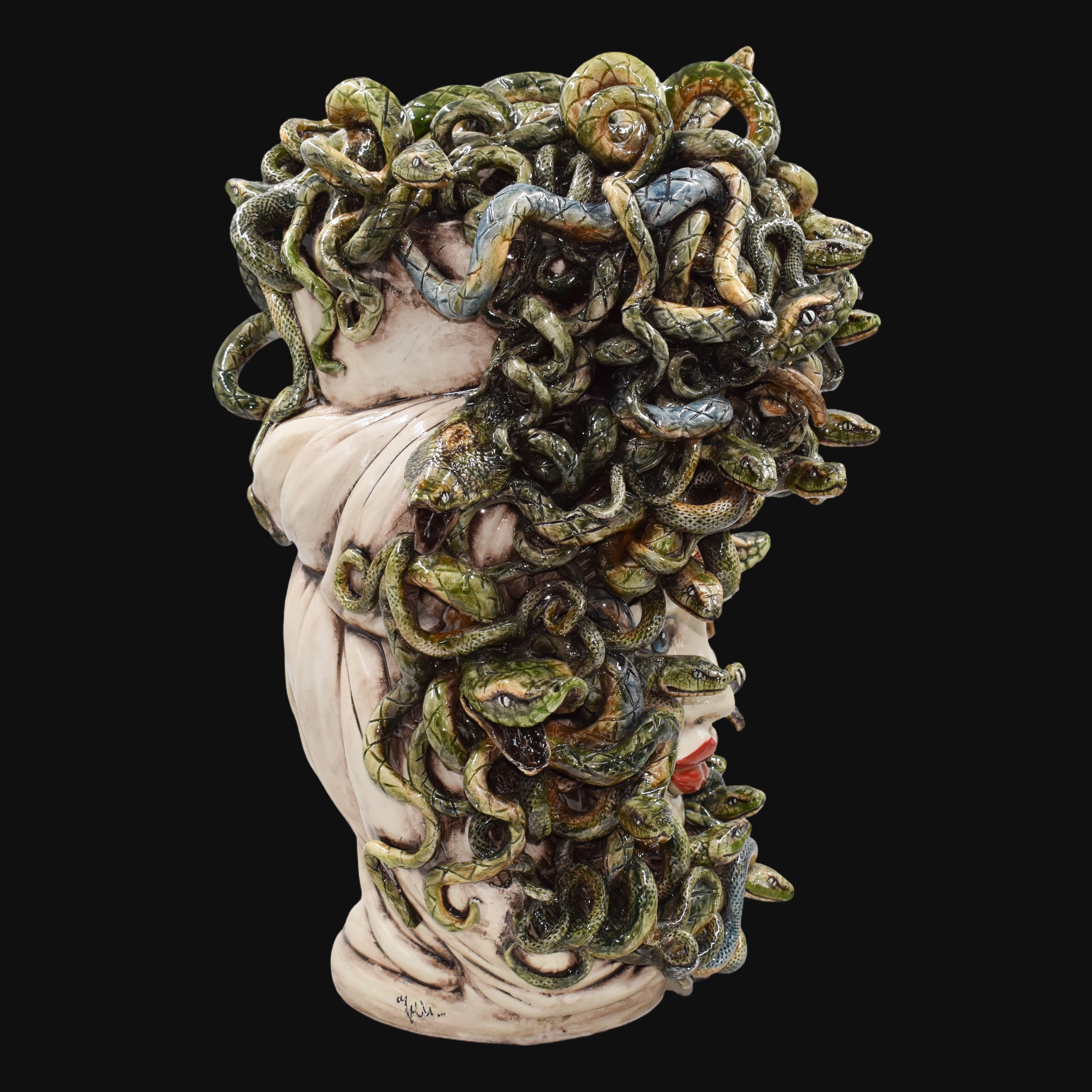 Medusa Head Vase H 48 cm / 18.9", Antique Mother of Pearl – Testa di Moro from Caltagirone, Sicily