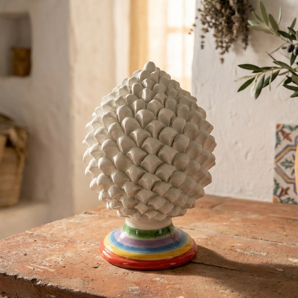 Pigna in ceramica artigianale di Caltagirone decoro white and color