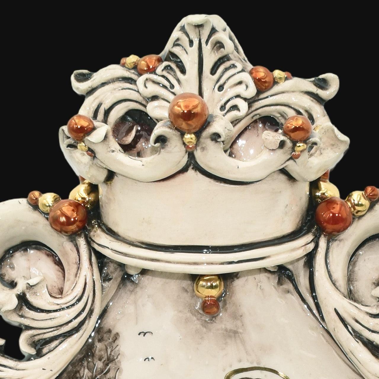 Acquasantiera maxi appl triangolare 35×45 madonna valderice madreperla antichizzato oro e lustri - Ceramiche di Caltagirone Sofia