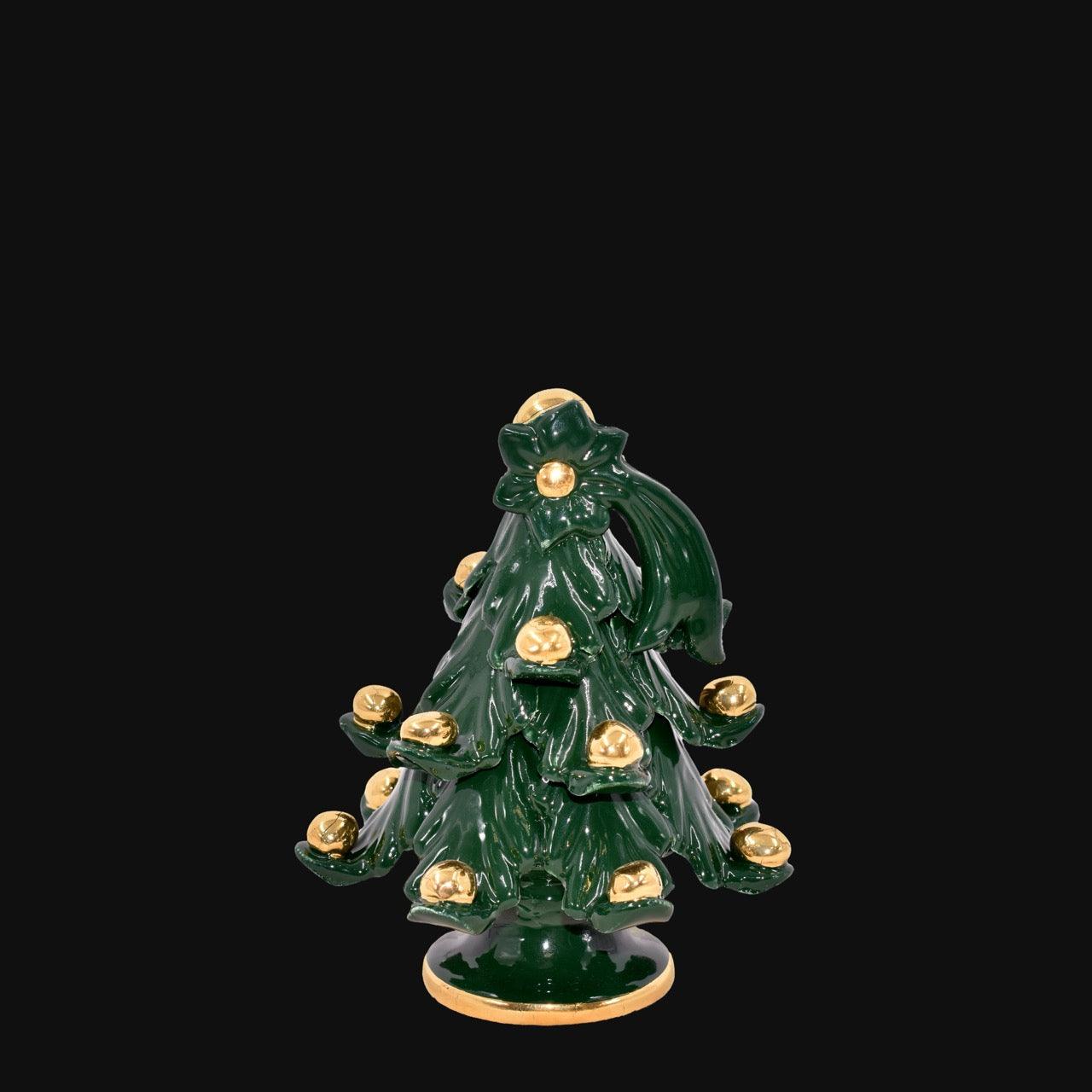 Albero di natale Moderno in colorazione Verde con applicazioni in oro - Ceramiche di Caltagirone Sofia