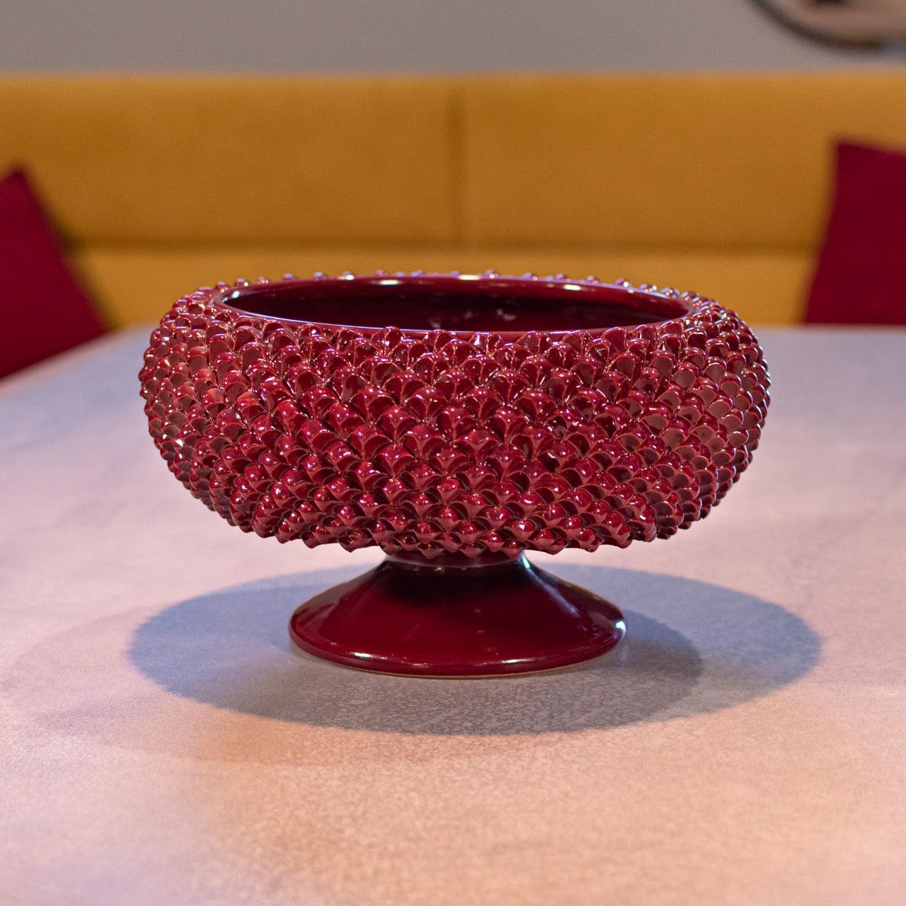 Alzata a Pigna di Caltagirone modellata a mano linea bordeaux - Ceramiche di Caltagirone Sofia