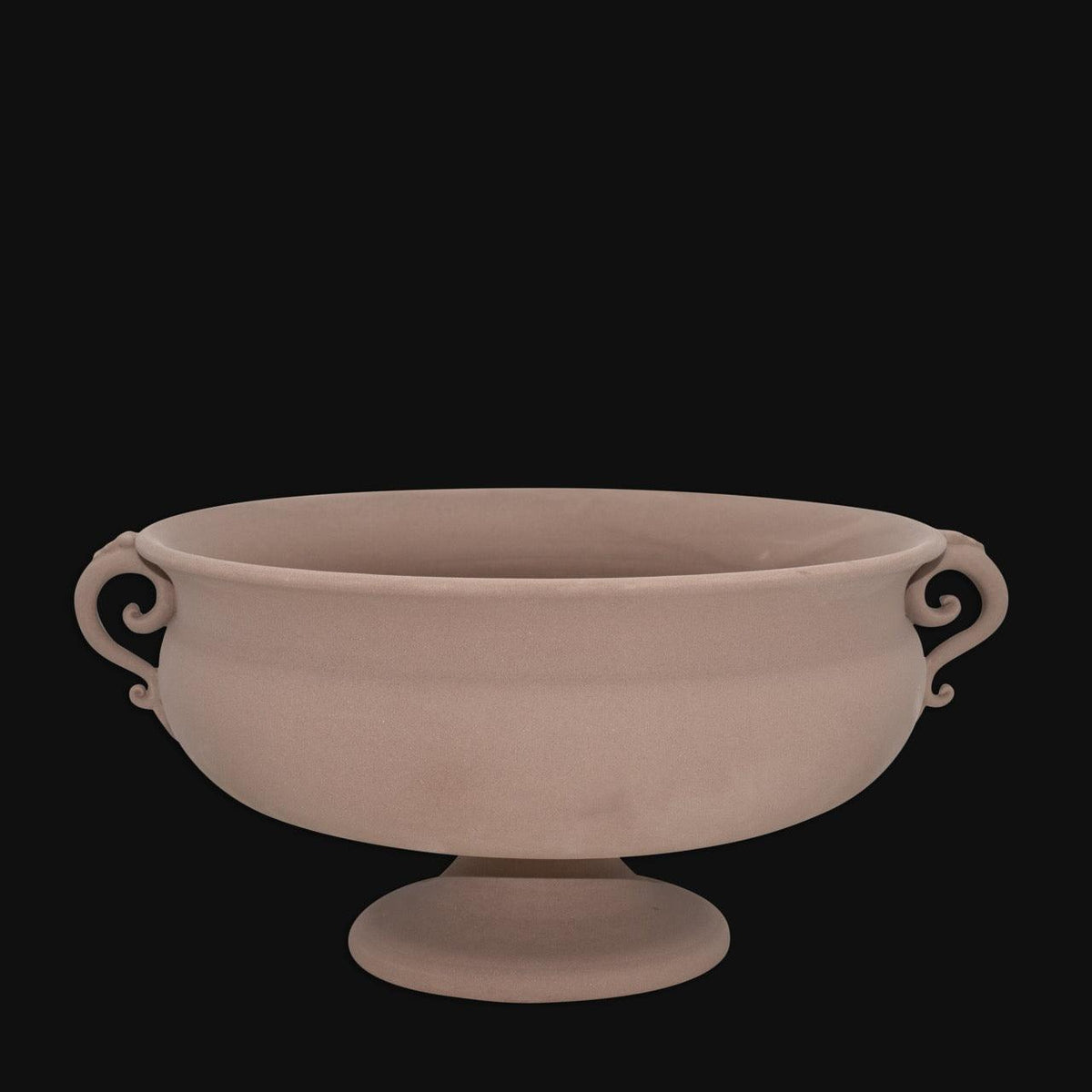 Alzata Tonda, Tortora Opaco, manici a spirale su piedistallo, colore terracotta. Ceramiche Sofia, Caltagirone