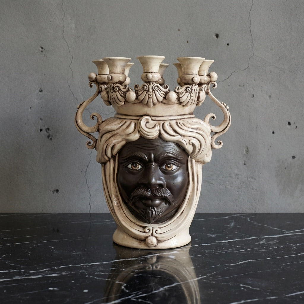 Testa a Candeliere H 40 Madreperla Antichizzato Moro Viso Opaco - Ceramiche di Caltagirone