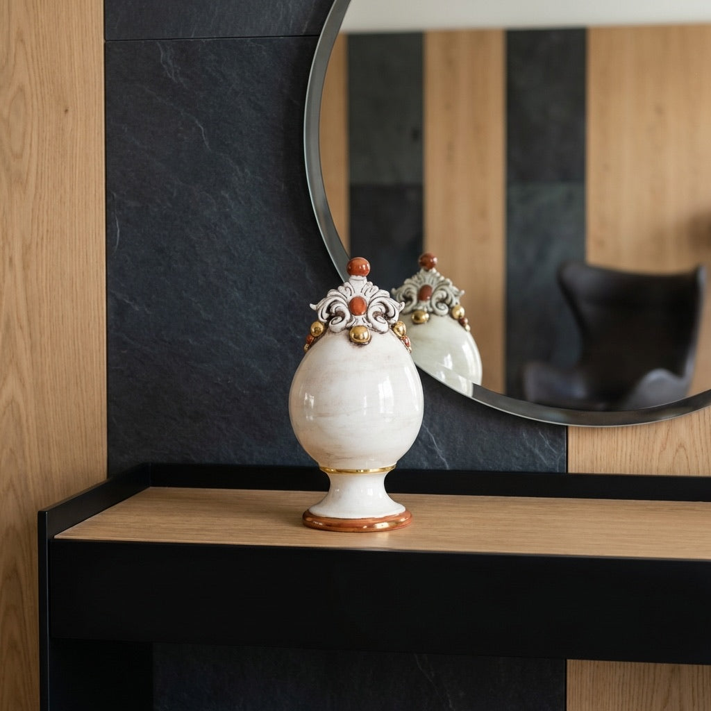 Ceramic egg h 18 Mother of Pearl Gold and Lusters - Caltagirone Ceramics