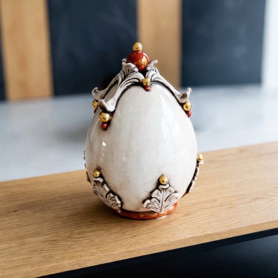 Ceramic egg h 22 Mother of Pearl Gold and Lusters - Caltagirone Ceramics