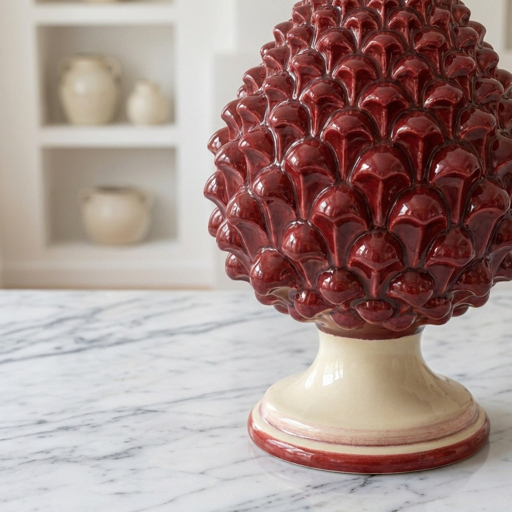 Caltagirone handmade pinecone modeled by hand height 15/35 in integral bordeaux