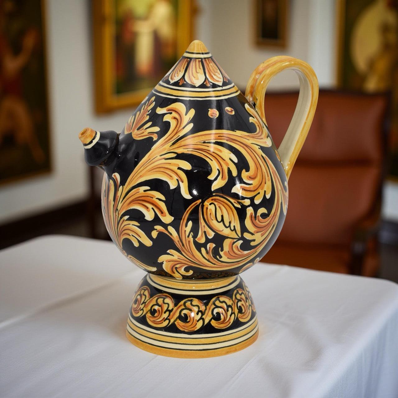 Bummulu Malandrinu h 25 Ornato Fondo Nero in ceramica di Caltagirone - Ceramiche di Caltagirone Sofia