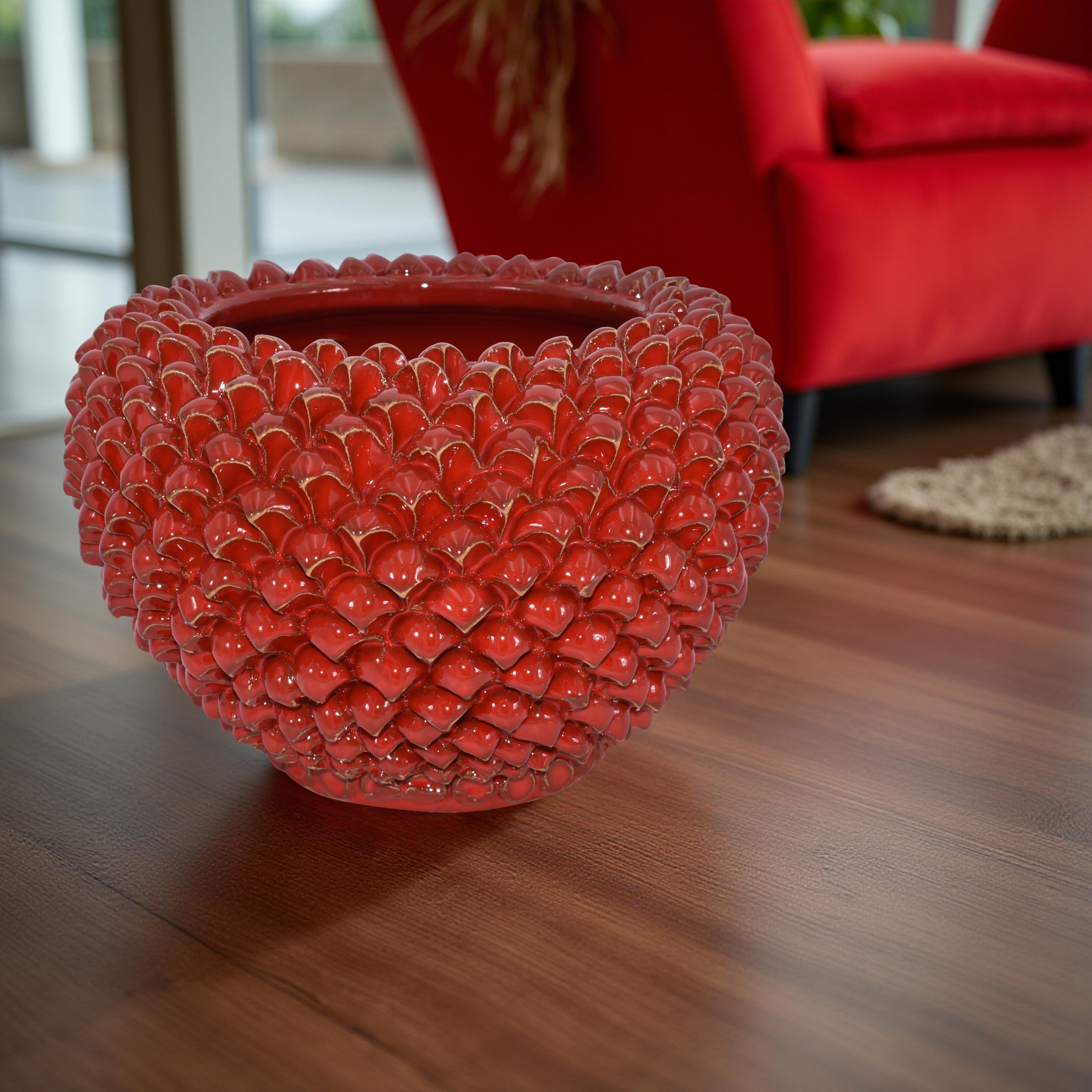 Cachepot a pigna Rosso Fuoco in ceramica artigianale di Caltagirone - Ceramiche di Caltagirone Sofia