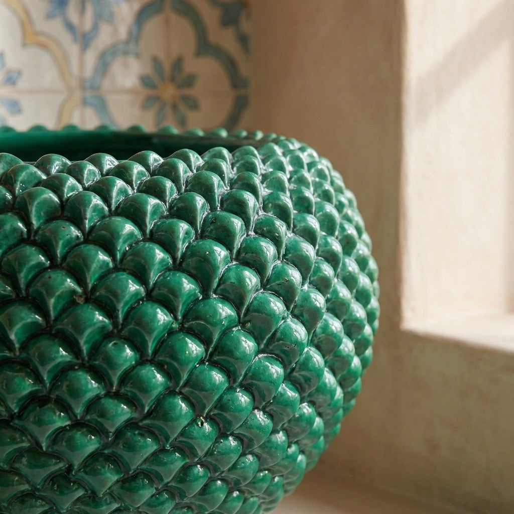 Cachepot a pigna Verde Smeraldo in ceramica artigianale di Caltagirone - Ceramiche di Caltagirone Sofia