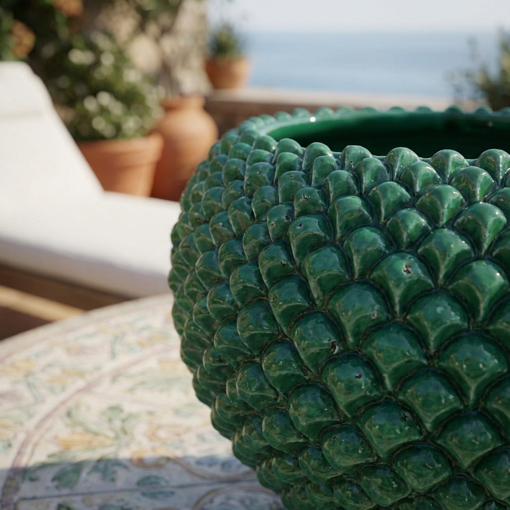 Cachepot a pigna Verde Smeraldo in ceramica artigianale di Caltagirone - Ceramiche di Caltagirone Sofia