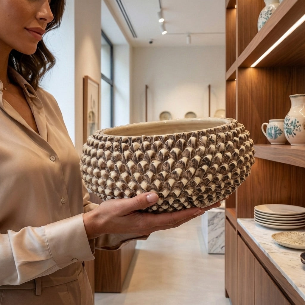 Centrotavola a Pigna di Caltagirone modellata a mano Madreperla Antichizzato - Ceramiche di Caltagirone Sofia