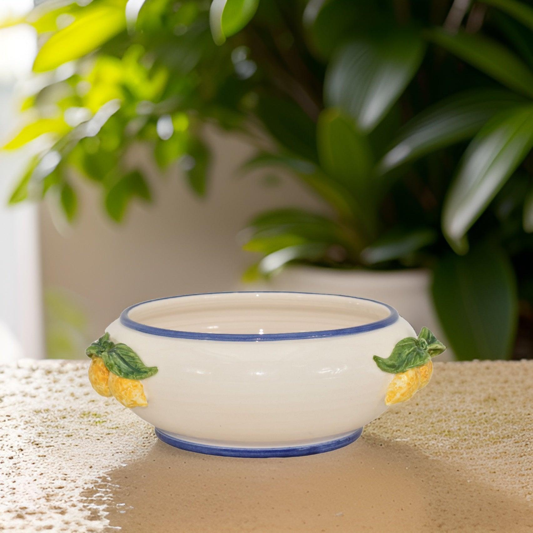 Centrotavola Ø 25 white and lemon in ceramica di Caltagirone - Ceramiche di Caltagirone Sofia