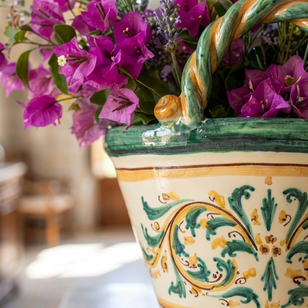 Coffa H 25 in Ceramica di Caltagirone, Linea Verde e Arancio - Ceramiche di Caltagirone Sofia