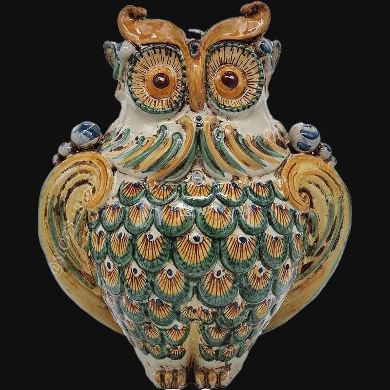 Gufo h 30 verde/arancio - Animali in ceramica - Ceramiche di Caltagirone Sofia