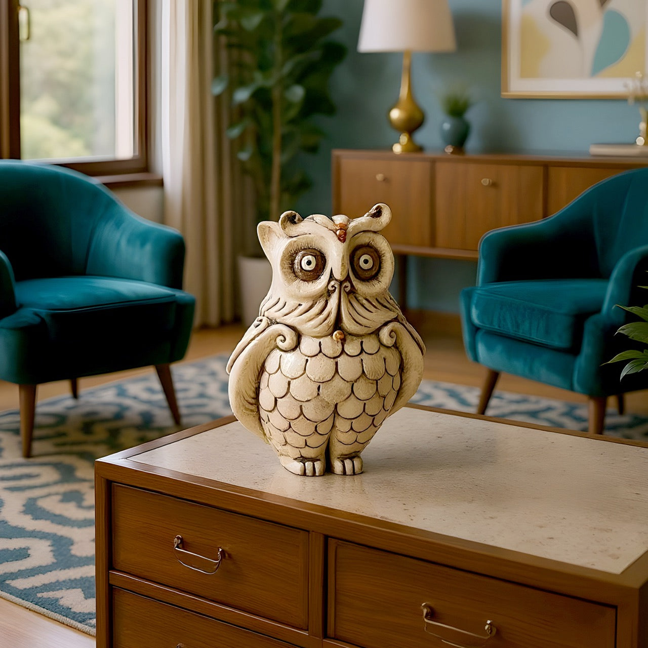 Gufo in ceramica h 30 madreperla antichizzato oro e lustri - Ceramiche di Caltagirone Sofia