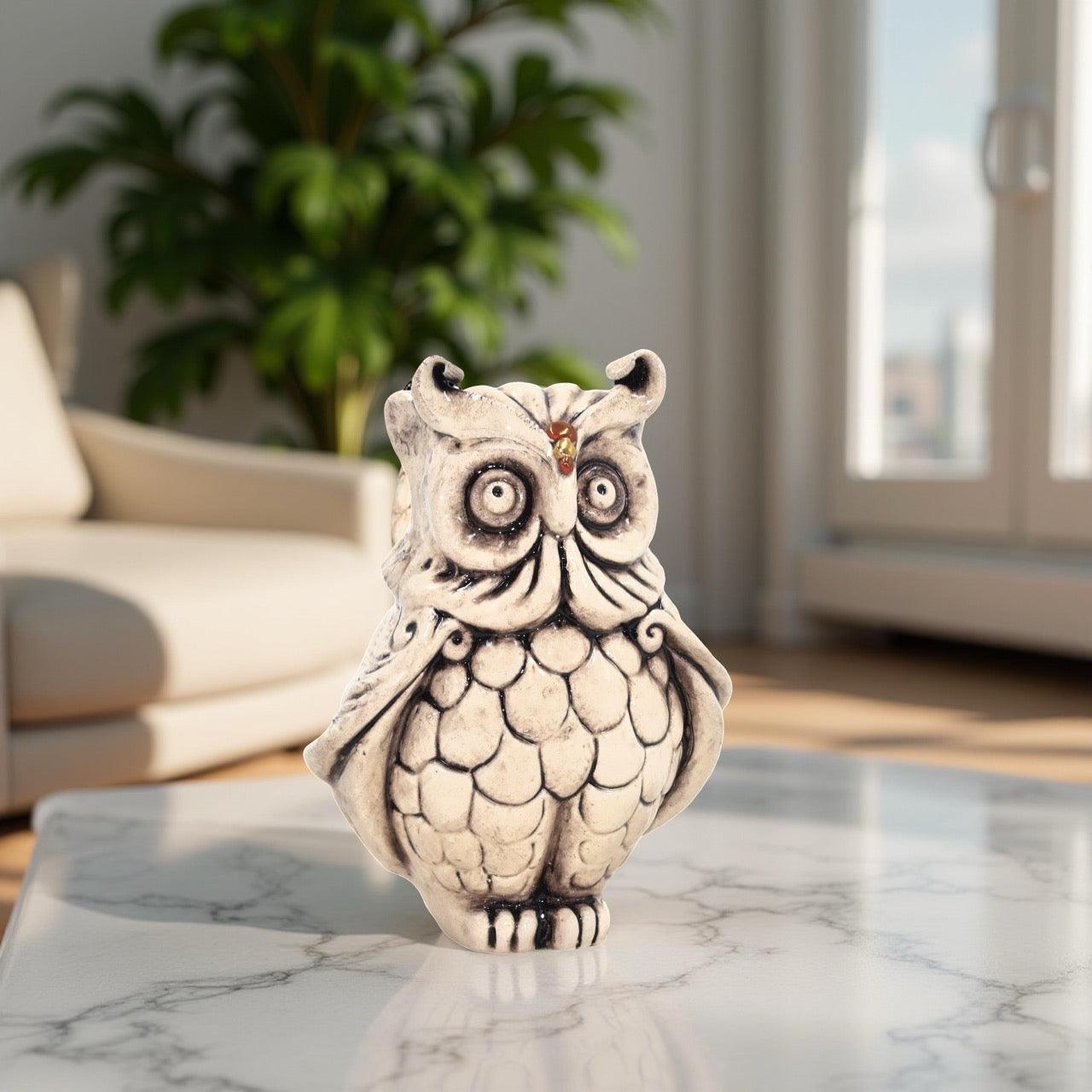 Gufo in ceramica h 30 madreperla antichizzato oro e lustri - Ceramiche di Caltagirone Sofia