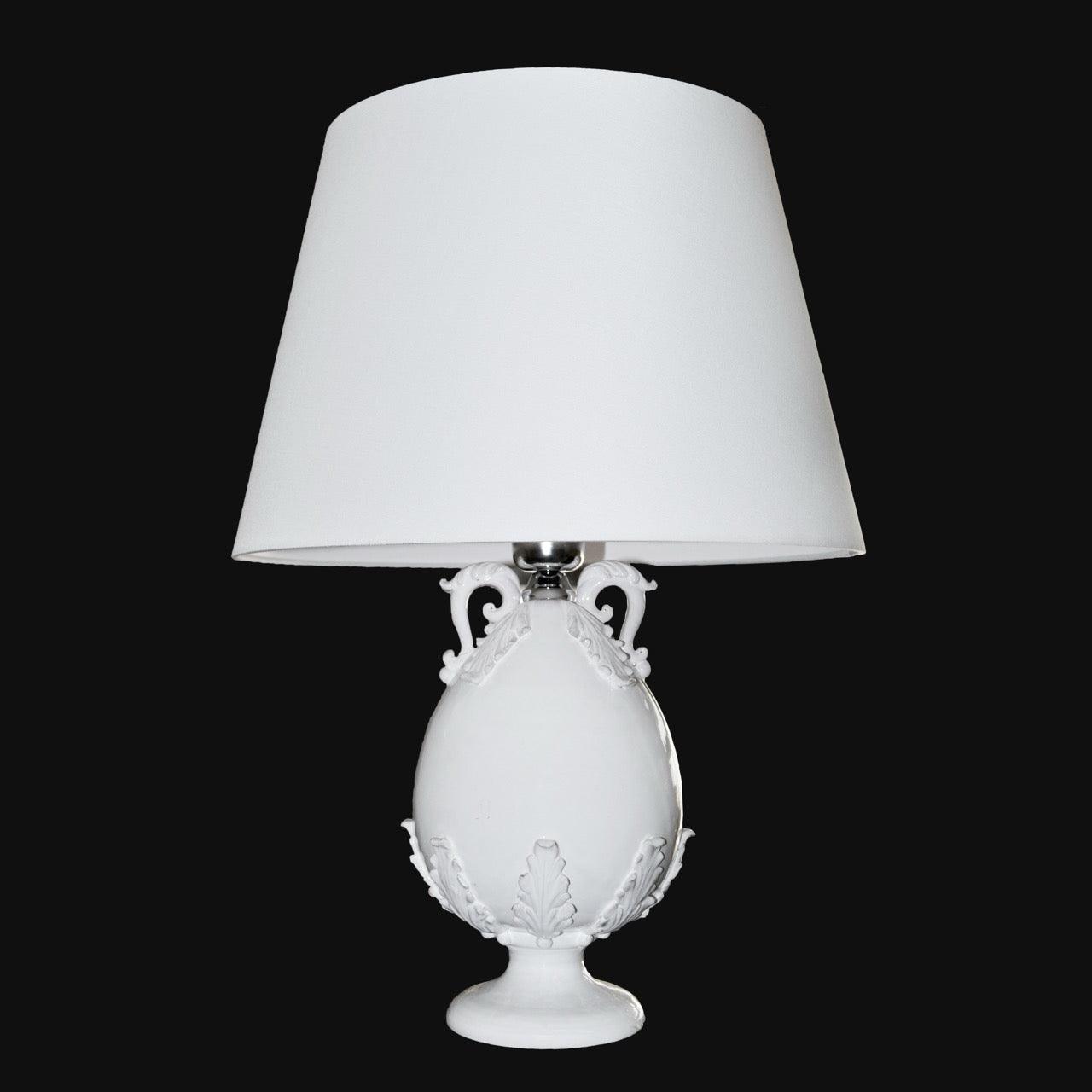 Lume a uovo h 25 plastico sofia white line (h47 c/paralume Ø30) - Ceramiche di Caltagirone Sofia