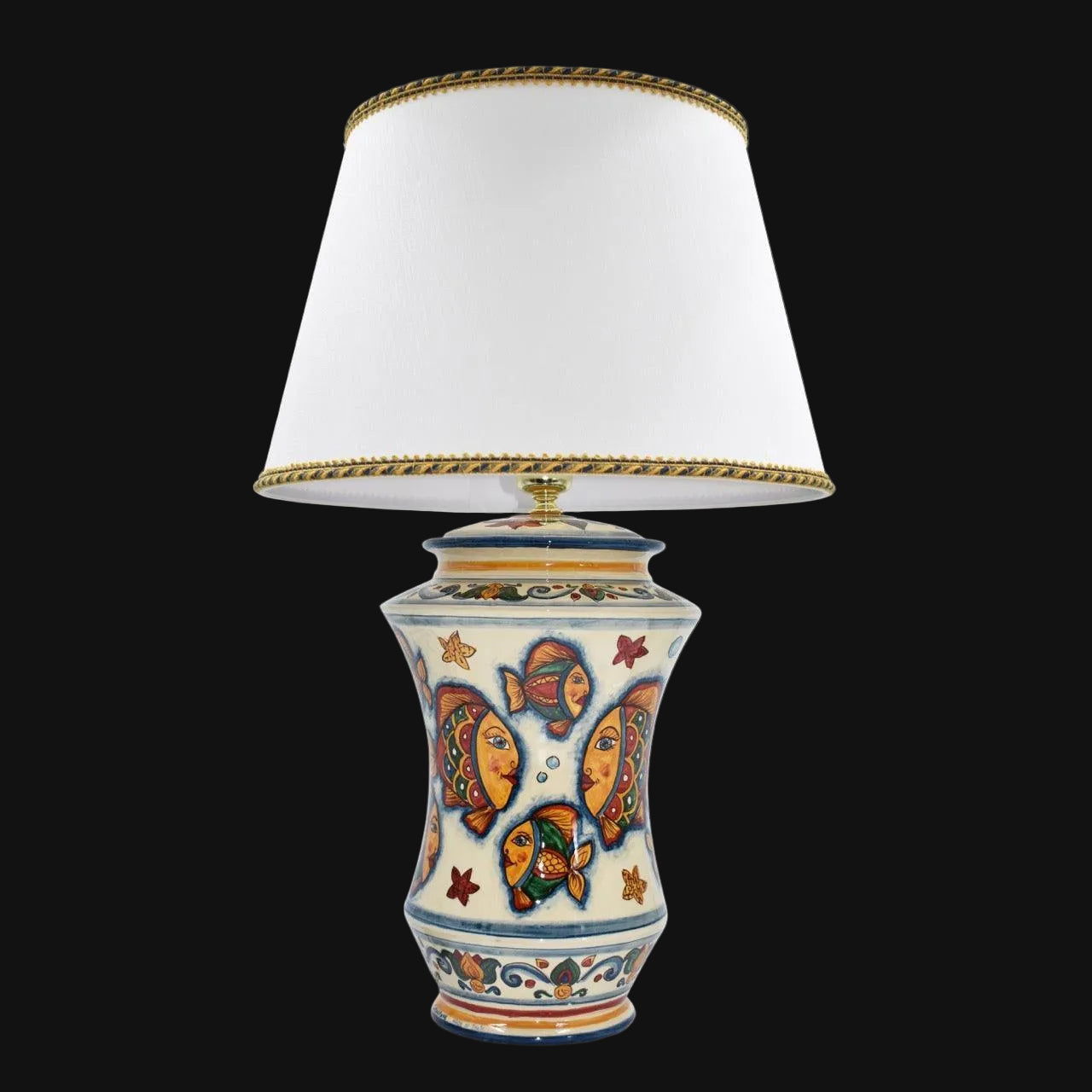 Lume albarello h 35 decoro pesci (h63 c/paralume Ø40) - Ceramiche di Caltagirone Sofia
