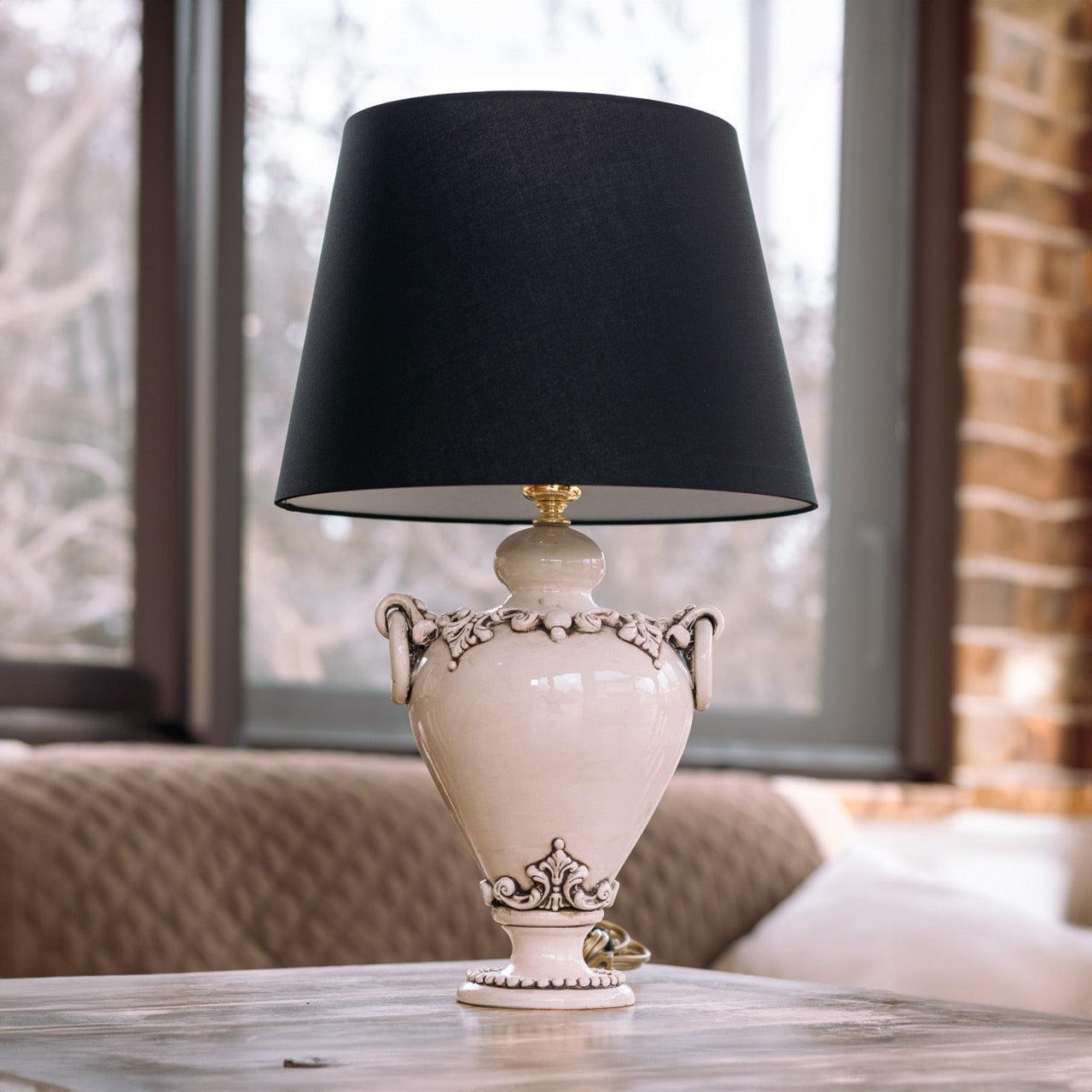 Lume anelli h 30 plastico sofia madreperla antichizzato (h55 c/paralume Ø35) - Ceramiche di Caltagirone Sofia