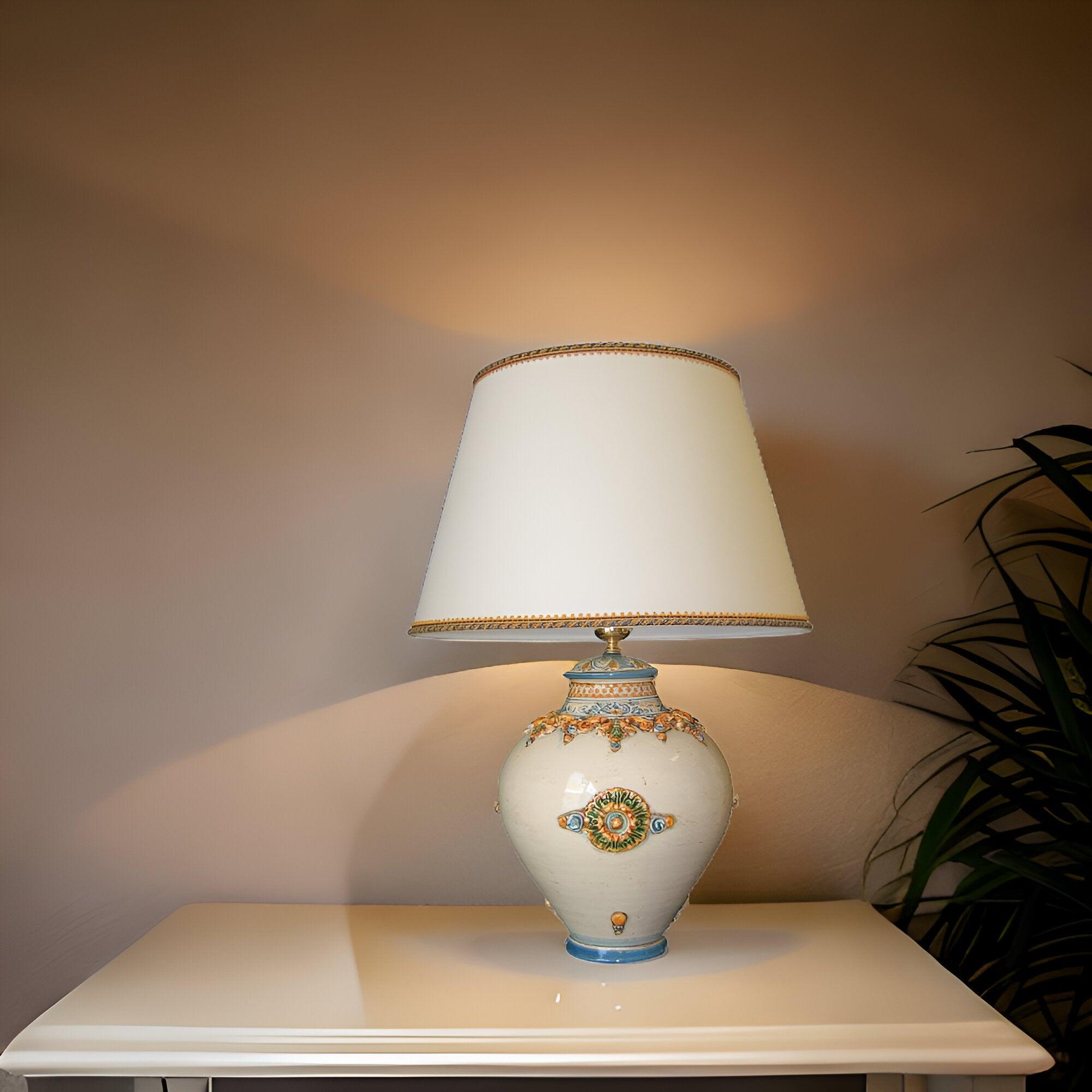 Lume Boccia Ornamentale H40/H60 in Ceramica Blu e Arancio - Arte di Caltagirone - Ceramiche di Caltagirone Sofia