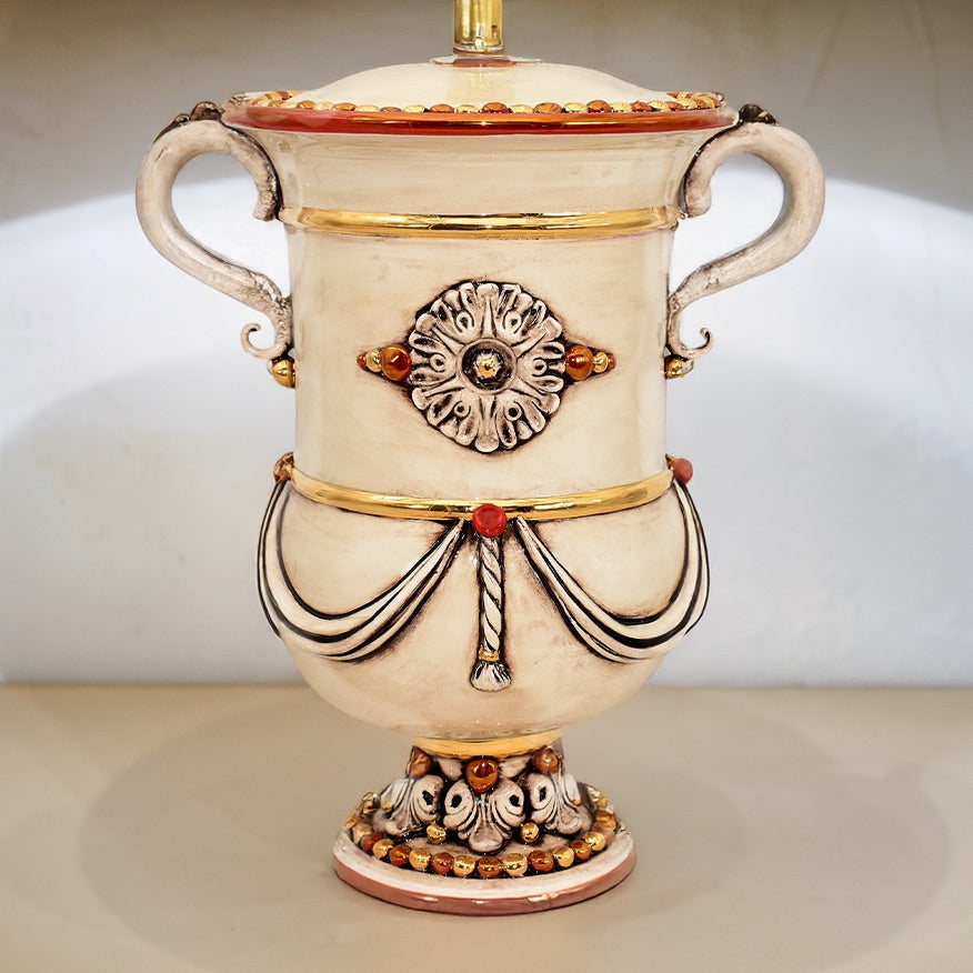 Lume Monumentale H 31 Madreperla Oro e Lustri (h57 c/paralume Ø40) - Ceramiche di Caltagirone Sofia