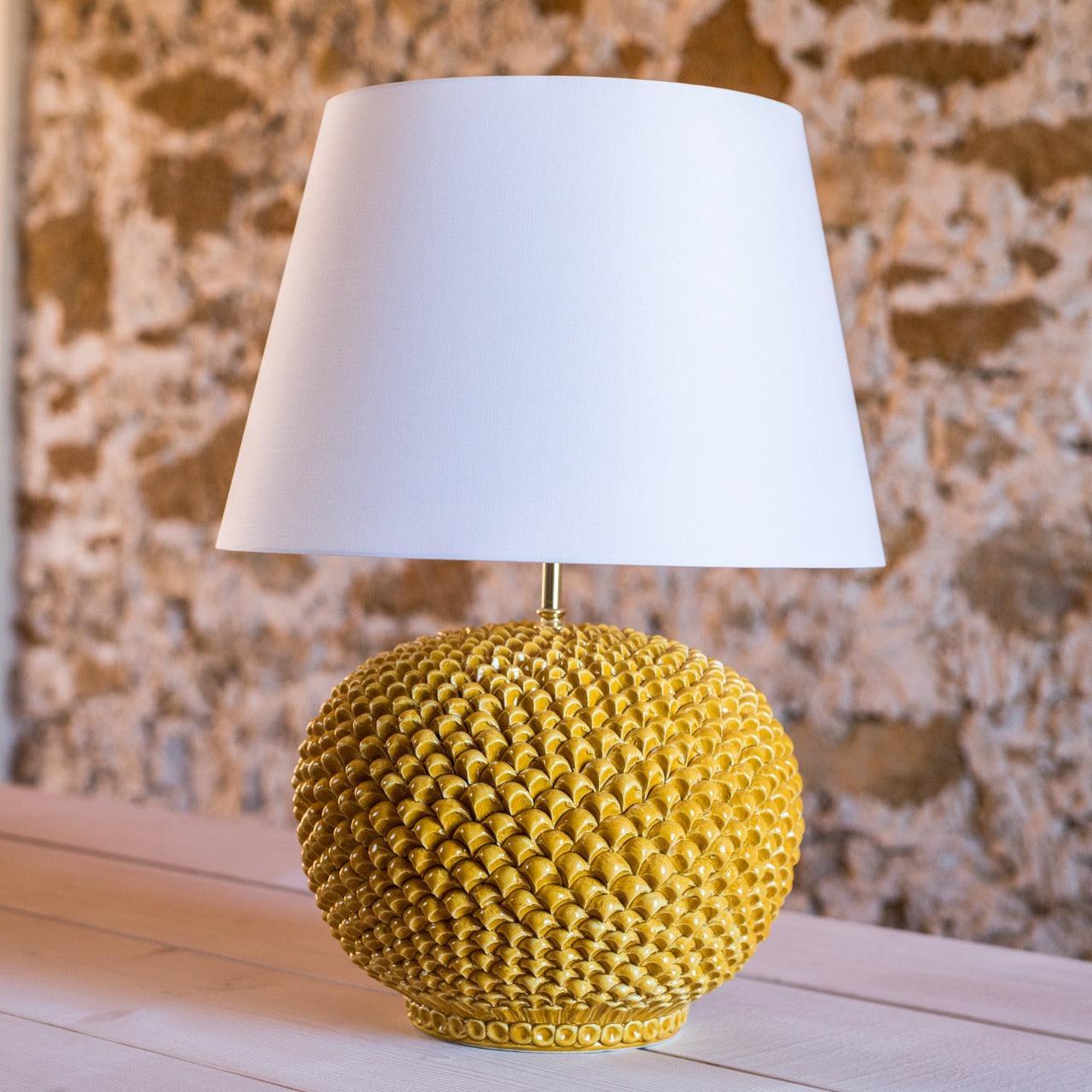 Lume palla a pigna in ceramica in diverse misure decoro Senape - Ceramiche di Caltagirone Sofia