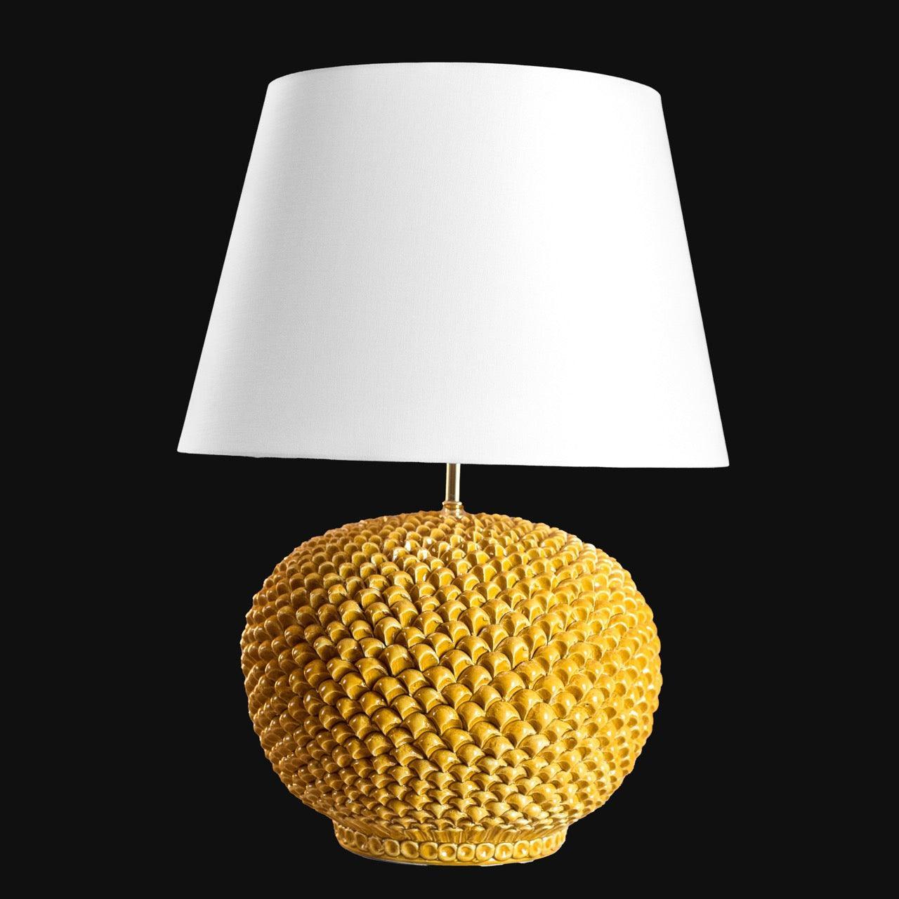 Lume palla a pigna in ceramica in diverse misure decoro Senape - Ceramiche di Caltagirone Sofia