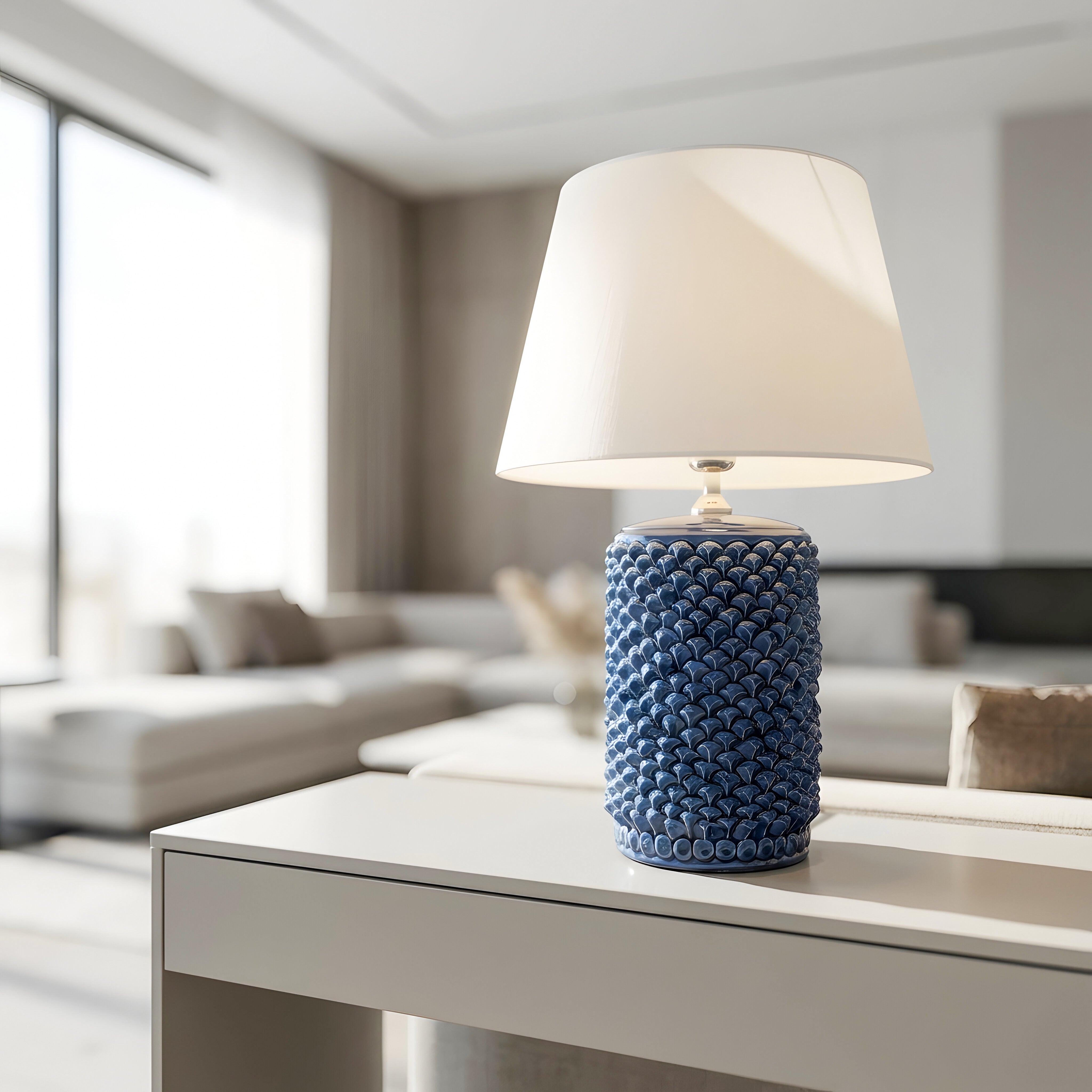 Lume pigna cilindro h 60 Blu Intenso in ceramica di Caltagirone - Ceramiche di Caltagirone Sofia