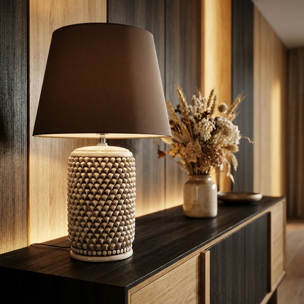 Lume pigna cilindro h 60 Madreperla Antichizzato in ceramica di Caltagirone - Ceramiche di Caltagirone Sofia