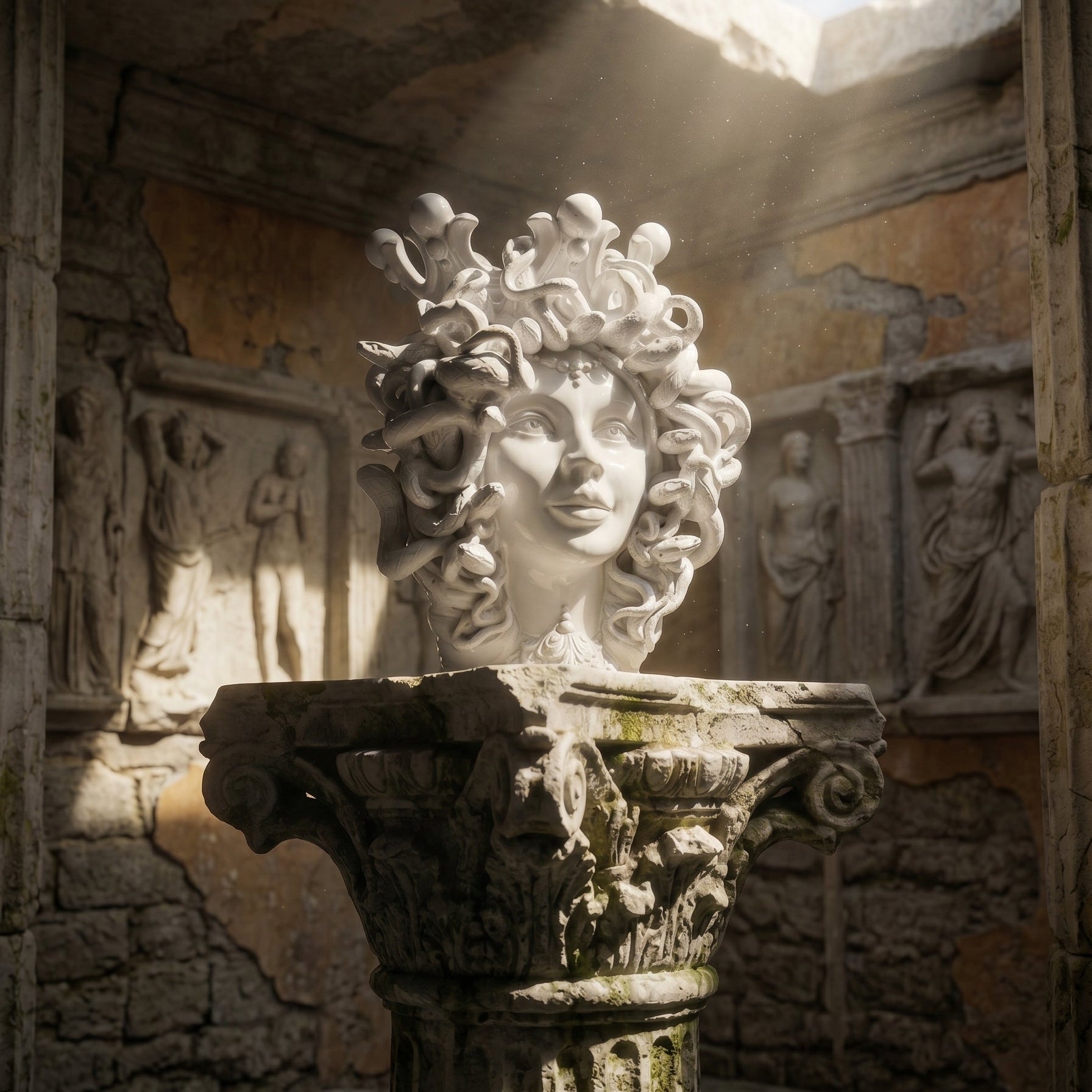 Sicilian Medusa Head Vase h 38 cm / 15¾" — White Line | Testa di Moro from Caltagirone, Sicily