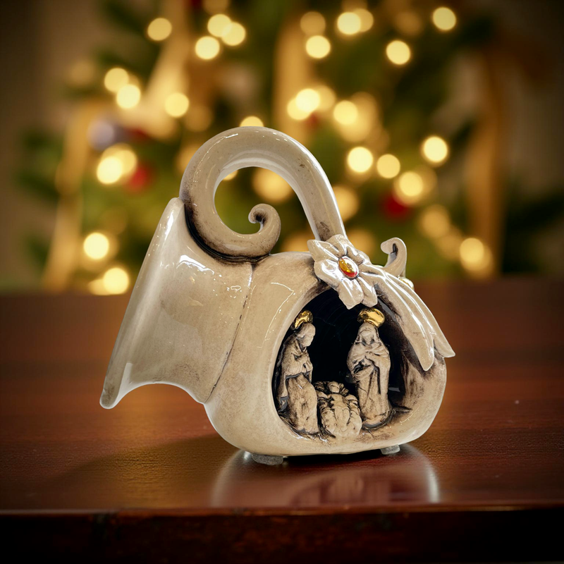 Mini jar nativity h 10 Antiqued mother of pearl/Gold and lustres
