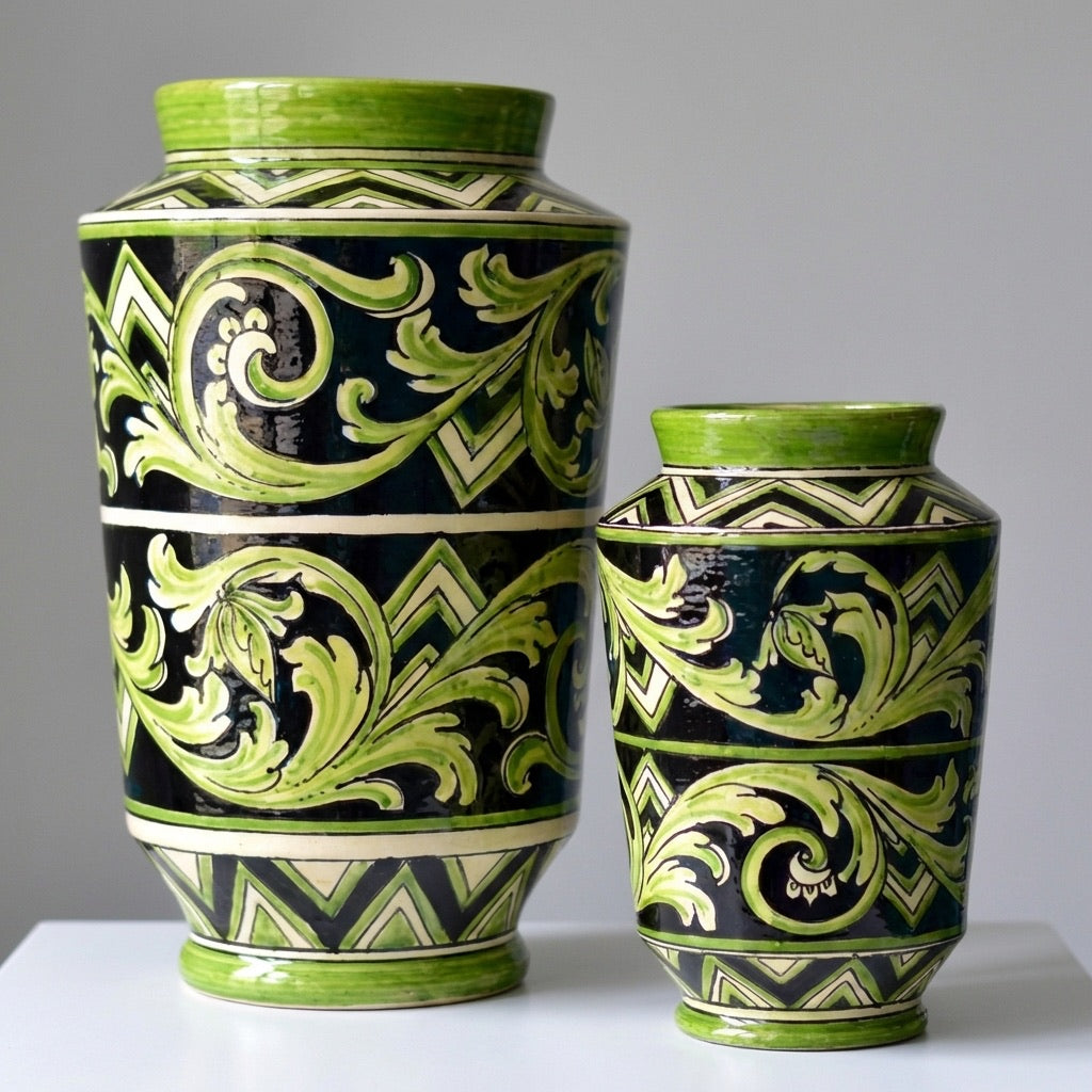 Caltagirone Ceramic Paris Line Vase Black and Green
