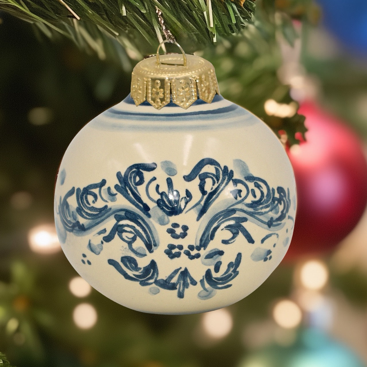 Pallina natalizia Ø 8 s. d'arte mono blu - Natale a Caltagirone - Ceramiche di Caltagirone Sofia