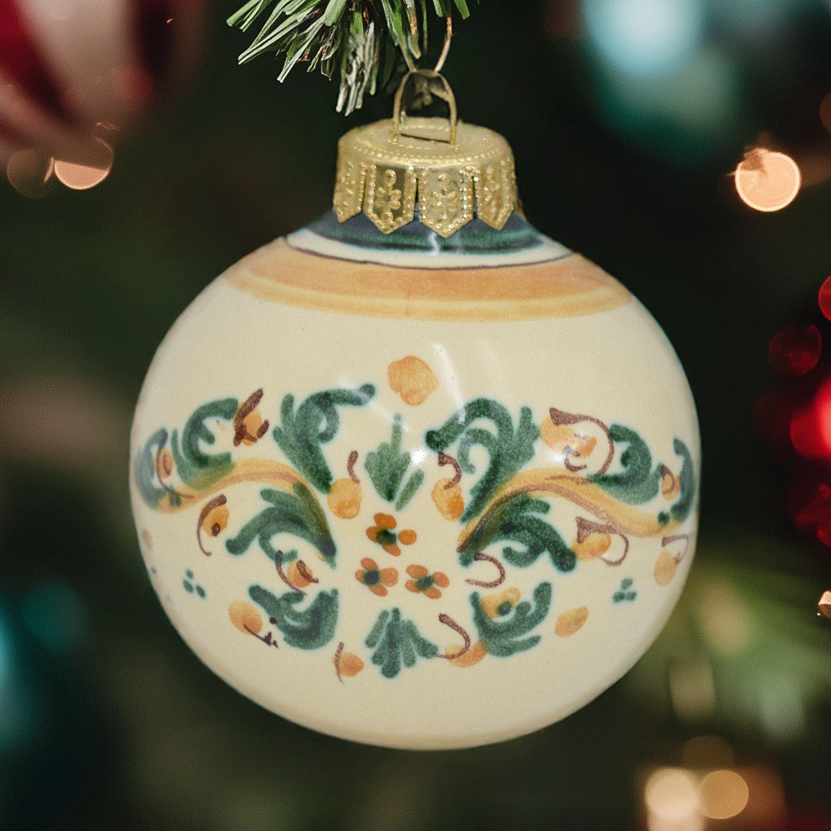 Pallina natalizia Ø 8 s. d'arte verde/arancio - Natale a Caltagirone - Ceramiche di Caltagirone Sofia