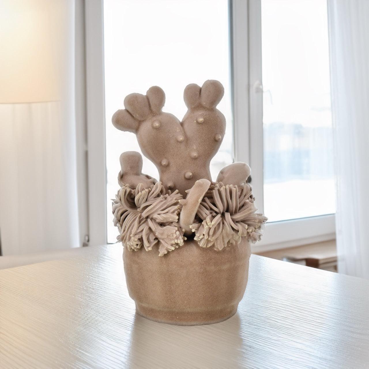 Pianta grassa piccola h 12 tortora opaco - Ceramiche di Caltagirone Sofia