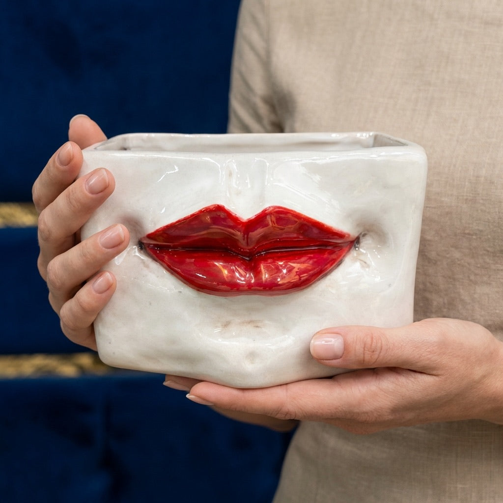 Scatola con espressione in Ceramica Madreperla Antichizzata con Dettagli Oro - Artigianale