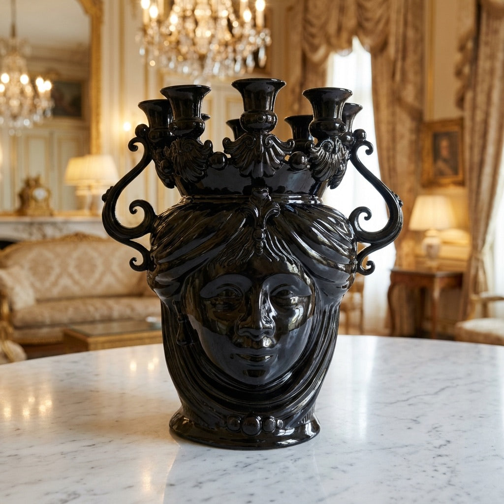 Testa a candeliere h 40 black line femmina s/espressione - Ceramiche di Caltagirone Sofia