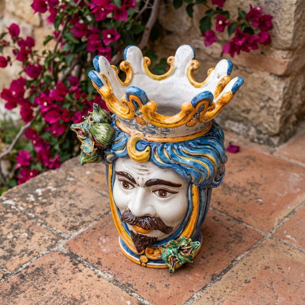 Ceramic Head with figs h 40 blu/orange male