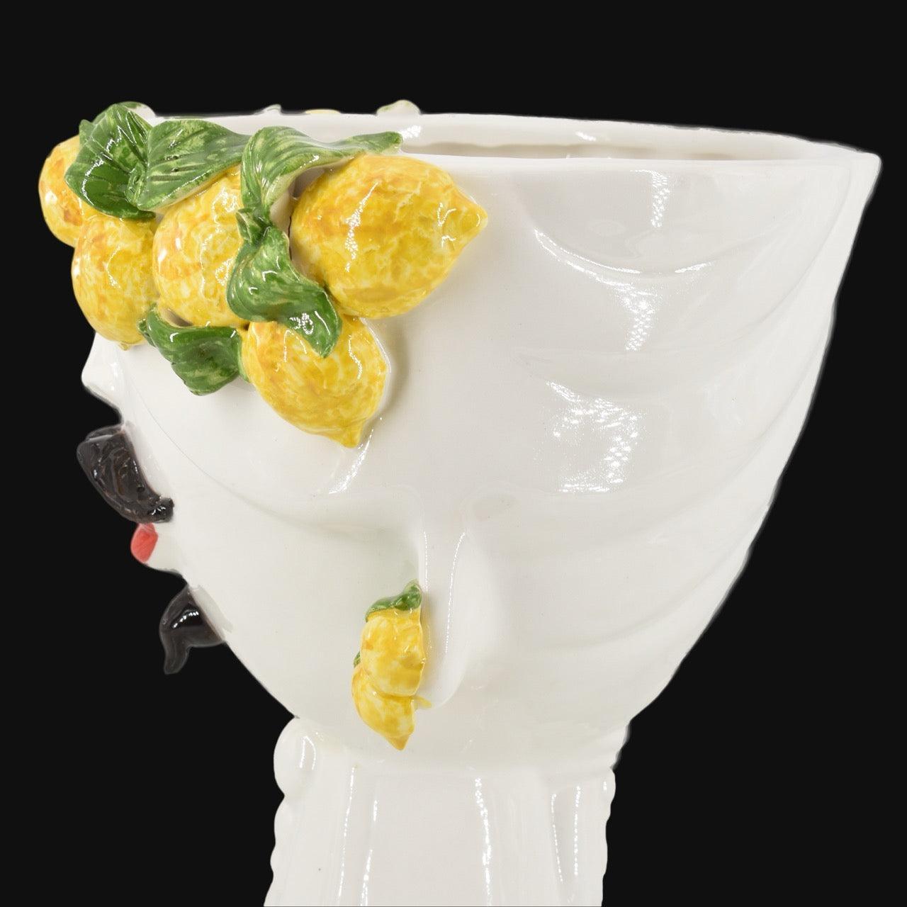 Testa di Moro con limoni "Zahira" uomo | White and Lemon 30 cm - Ceramiche di Caltagirone Sofia